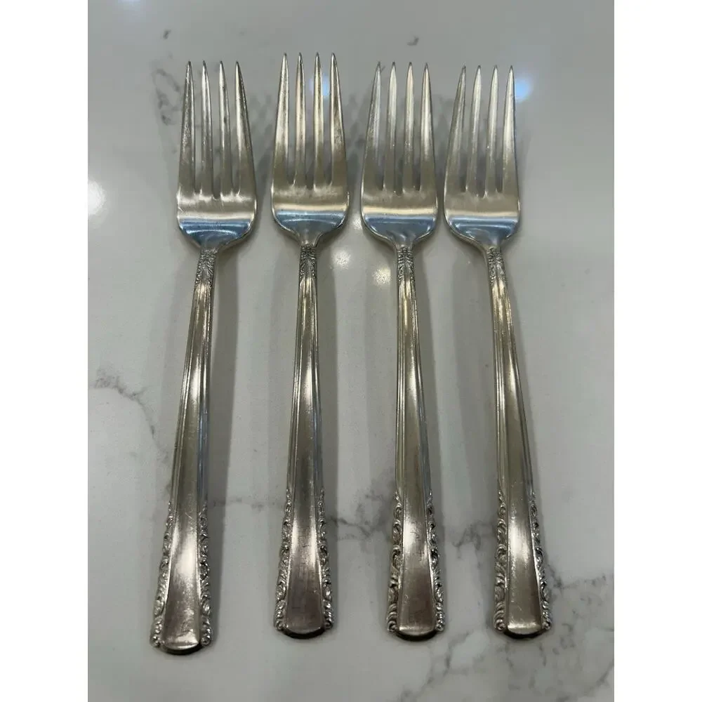 Vtg‎ Set Of 4 Holmes & Edwards May Queen Salad Forks 6.5” Silverplate Inlaid IS